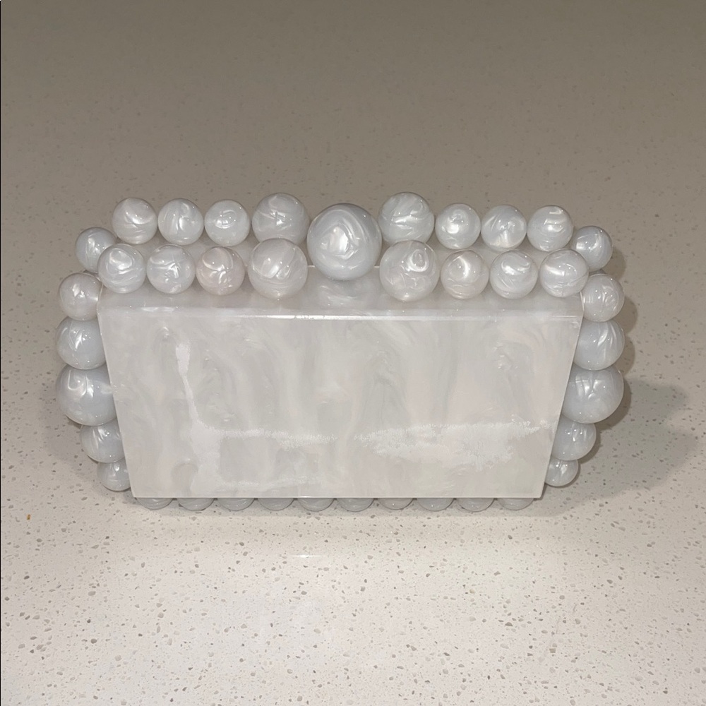 White Beaded Clutch with Gold Chain NWT